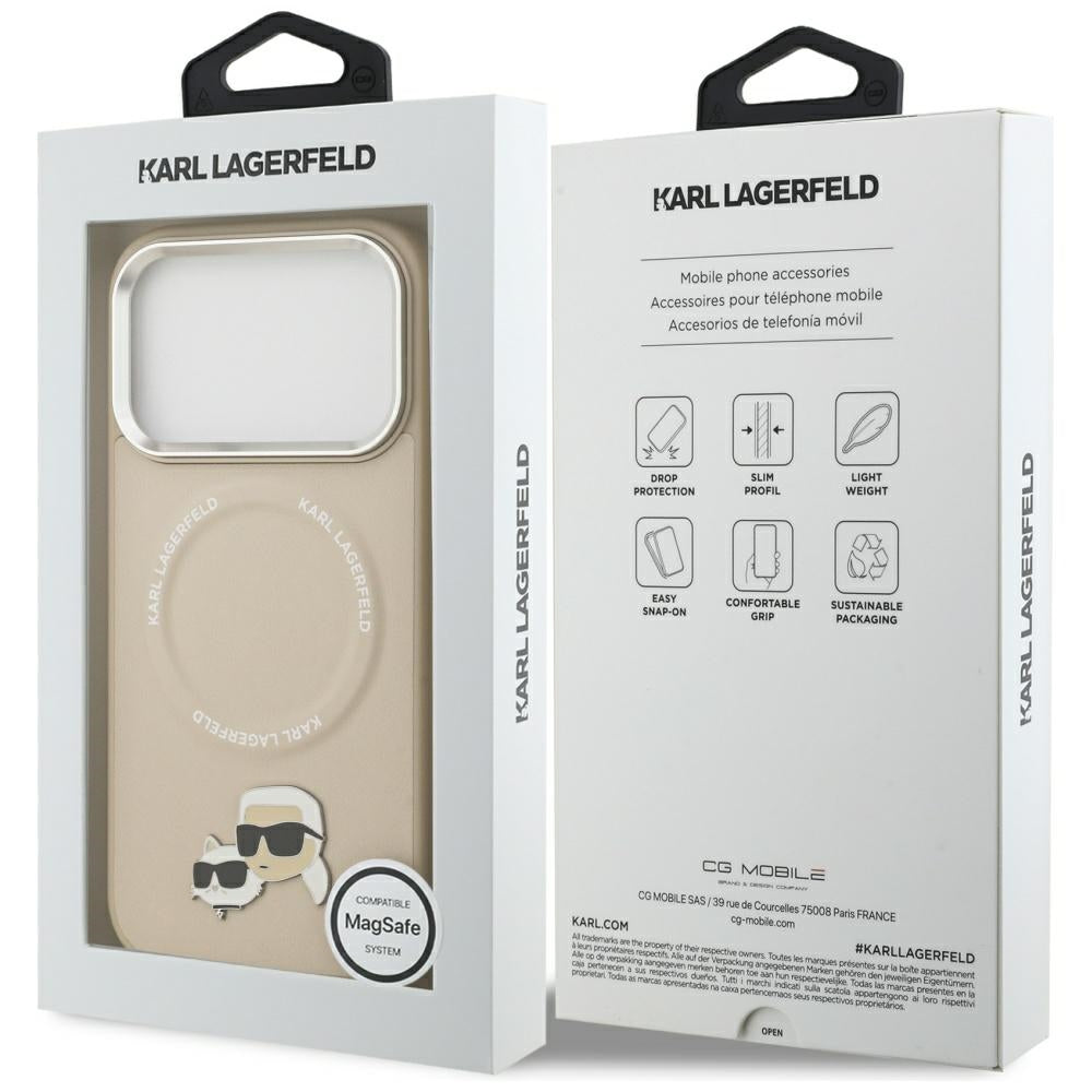 Funda MagSafe para Apple iPhone 17 Pro Max, Karl Lagerfeld, Karl & Choupette Pins, Beige