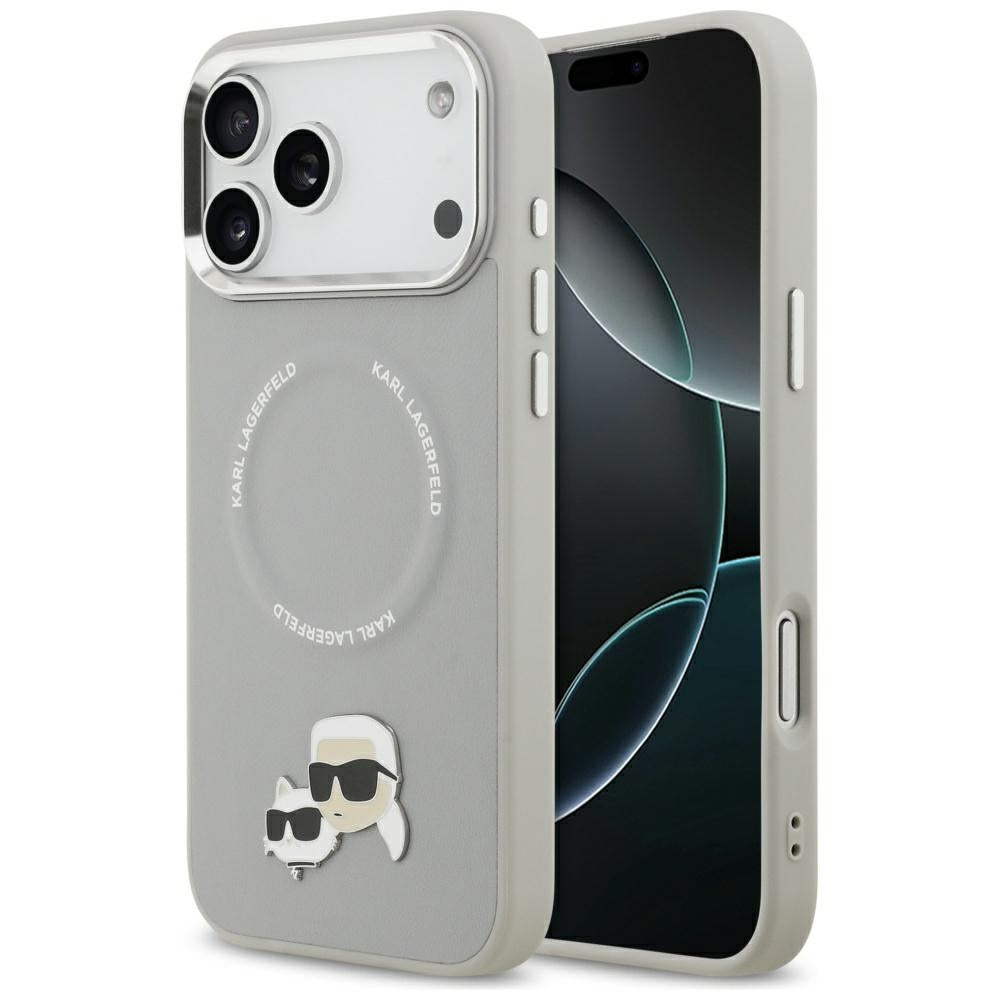 Funda MagSafe para Apple iPhone 17 Pro Max, Karl Lagerfeld, Karl & Choupette Pins, Gris