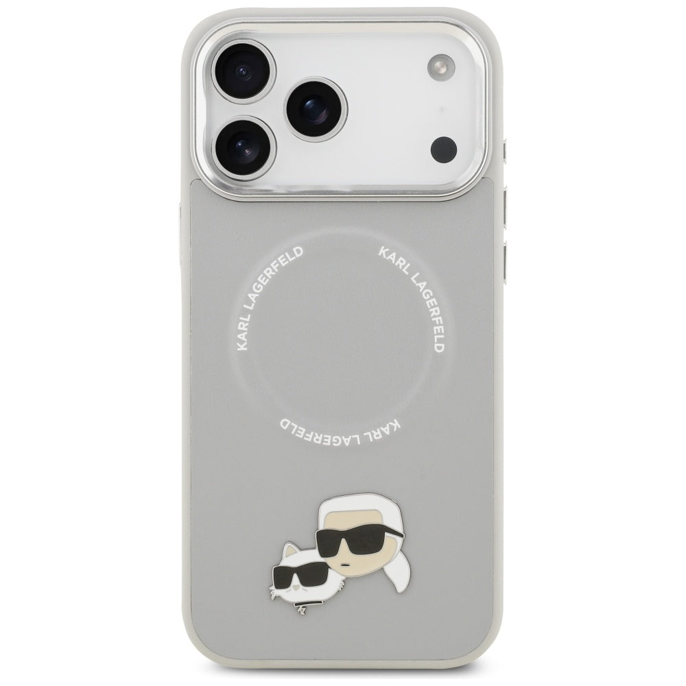 Funda MagSafe para Apple iPhone 17 Pro Max, Karl Lagerfeld, Karl & Choupette Pins, Gris