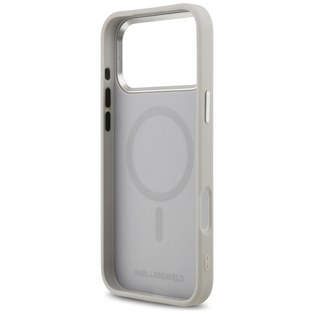 Funda MagSafe para Apple iPhone 17 Pro Max, Karl Lagerfeld, Karl & Choupette Pins, Gris