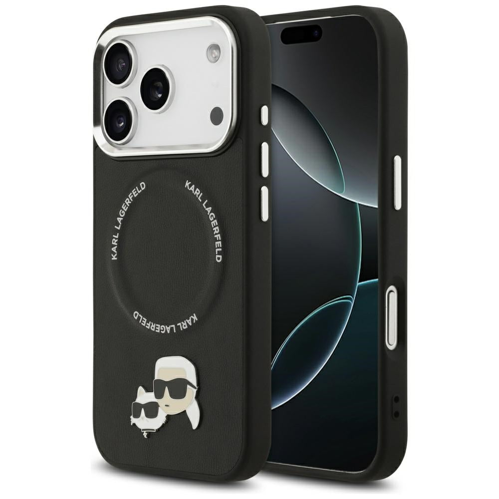 Funda MagSafe para Apple iPhone 17 Pro Max, Karl Lagerfeld, Karl & Choupette Pins, Negra