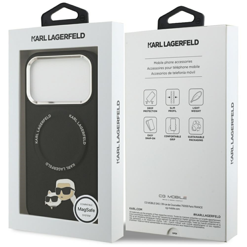 Funda MagSafe para Apple iPhone 17 Pro Max, Karl Lagerfeld, Karl & Choupette Pins, Negra