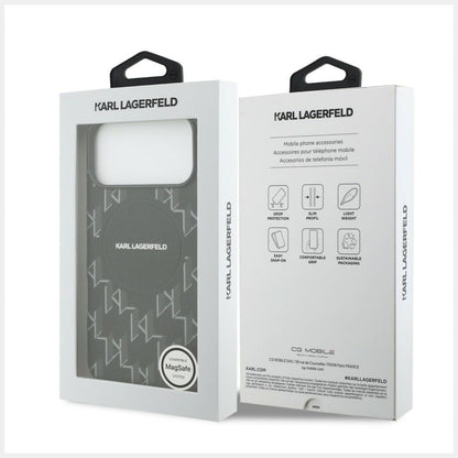 Funda MagSafe para Apple iPhone 17 Pro Max, Karl Lagerfeld, Logo KL Monogram, Negra