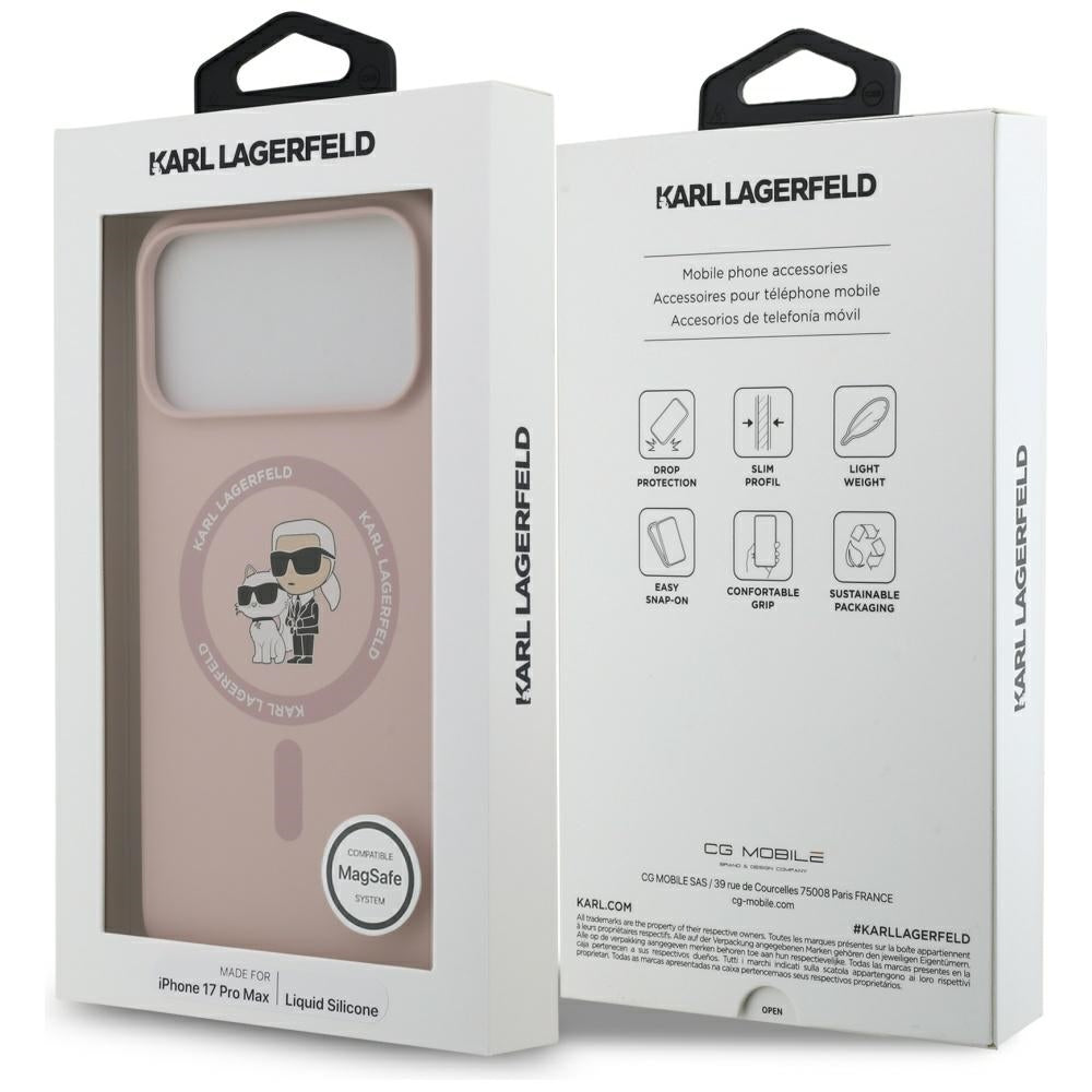 Funda MagSafe para Apple iPhone 17 Pro Max, Karl Lagerfeld, Ring Karl & Choupette, Rosa.