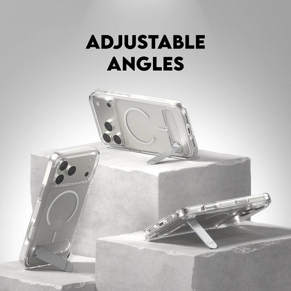 Funda MagSafe para Apple iPhone 17 Pro Max, PanzerGlass, con soporte Care Feature Kickstand, Transparente Blanca