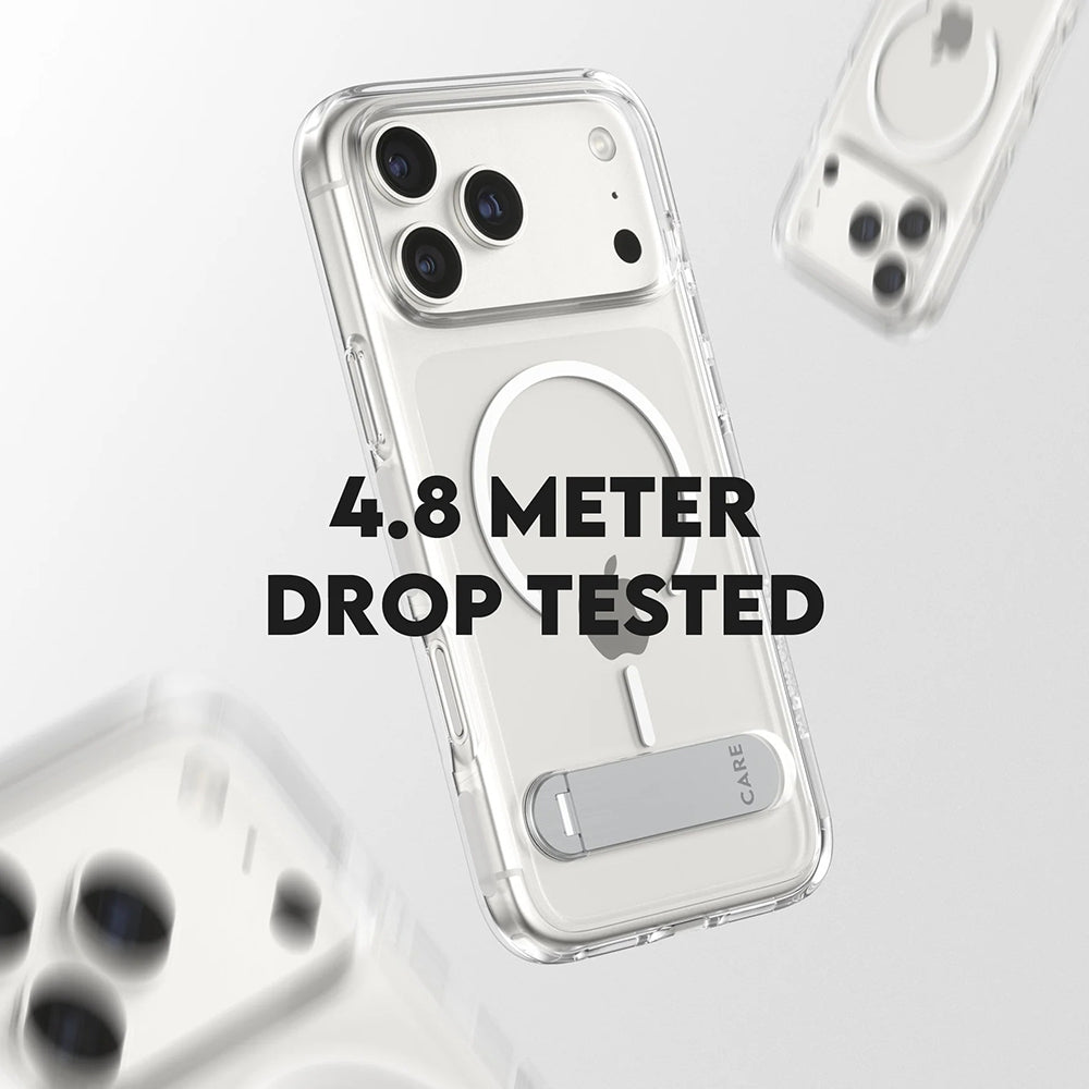 Funda MagSafe para Apple iPhone 17 Pro Max, PanzerGlass, con soporte Care Feature Kickstand, Transparente Blanca