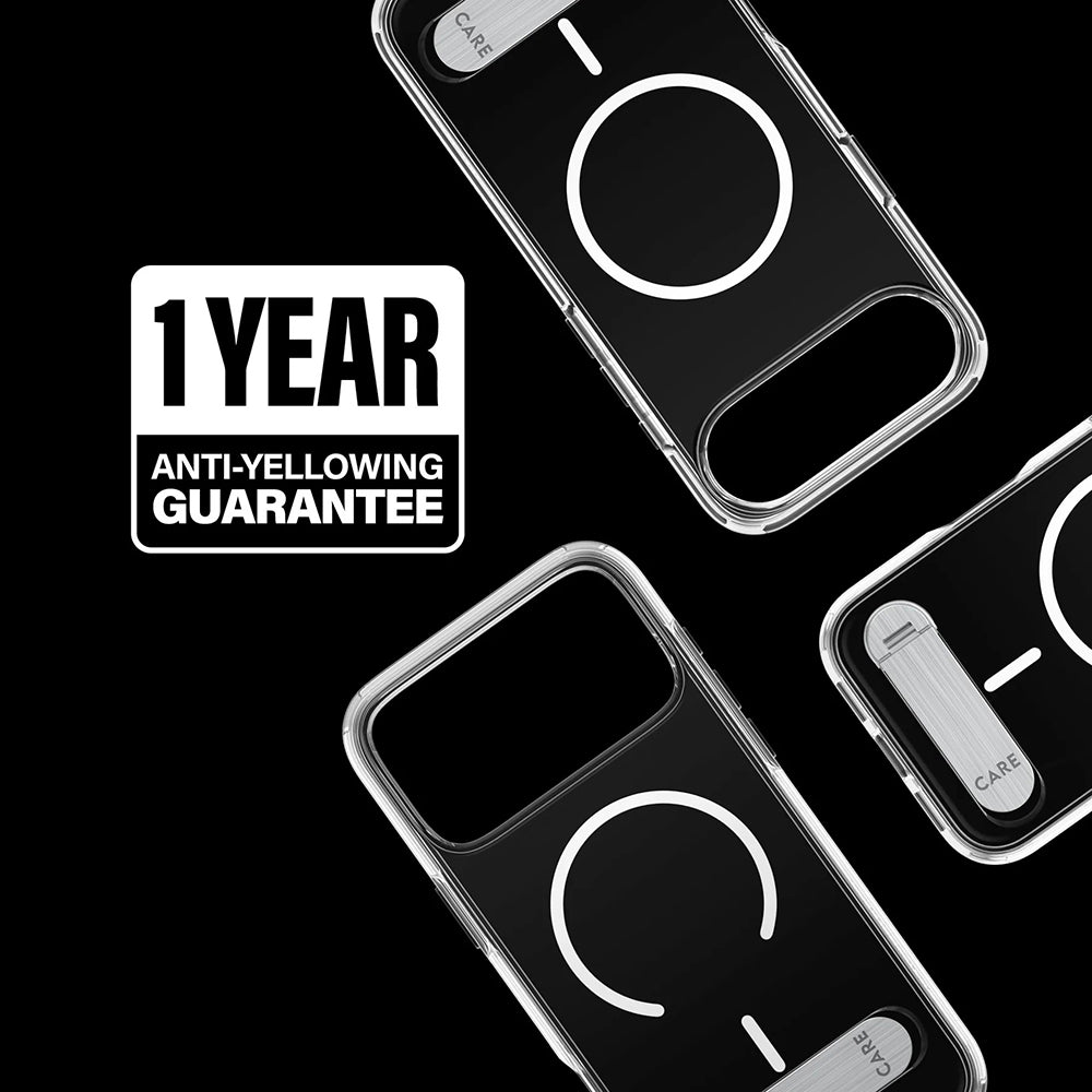 Funda MagSafe para Apple iPhone 17 Pro Max, PanzerGlass, con soporte Care Feature Kickstand, Transparente Blanca