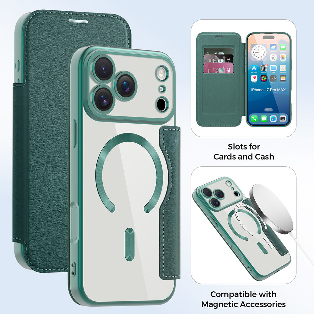 Funda MagSafe para Apple iPhone 17 Pro Max, Techsuit, SmartMag Book, Verde