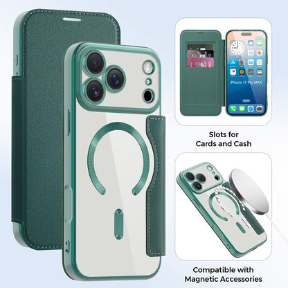 Funda MagSafe para Apple iPhone 17 Pro Max, Techsuit, SmartMag Book, Verde