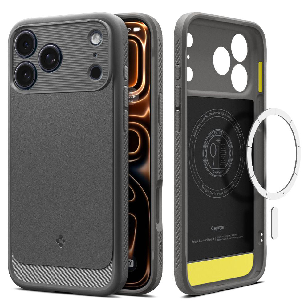 Funda MagSafe para Apple iPhone 17 Pro, Spigen, Rugged Armor, Gris