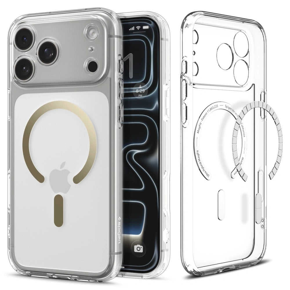 Funda MagSafe para Apple iPhone 17 Pro, Spigen, Ultra Hybrid, Dorada Transparente