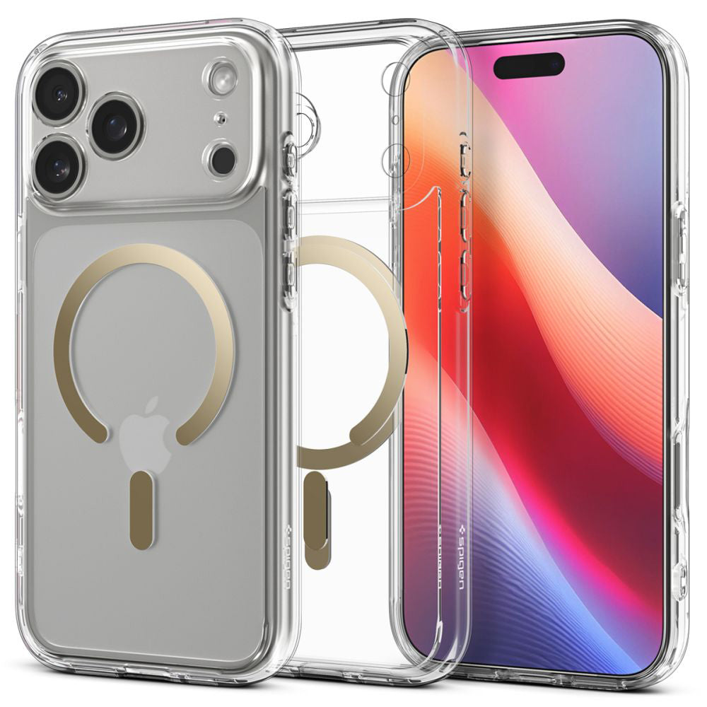 Funda MagSafe para Apple iPhone 17 Pro, Spigen, Ultra Hybrid, Dorada Transparente