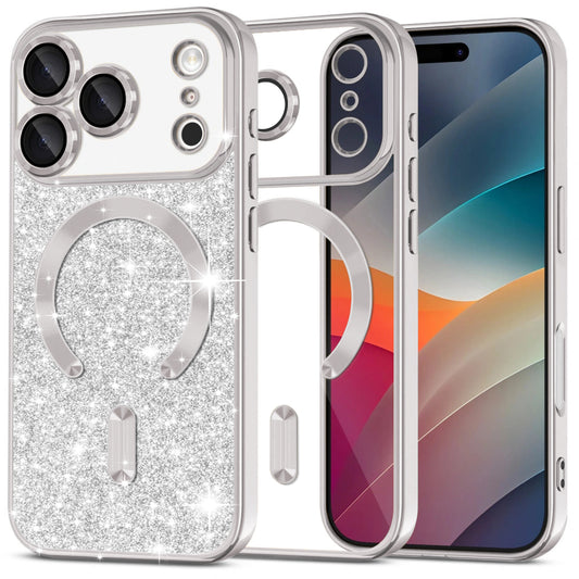 Funda MagSafe para Apple iPhone 17 Pro, Techsuit, Luxury Glitter, Plateada