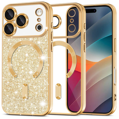 Funda MagSafe para Apple iPhone 17 Pro, Techsuit, Luxury Glitter, Dorada