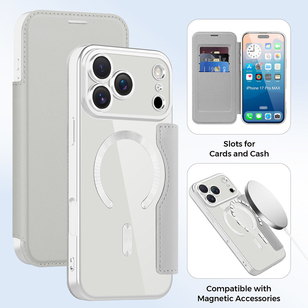 Funda MagSafe para Apple iPhone 17 Pro, Techsuit, SmartMag Book, Gris