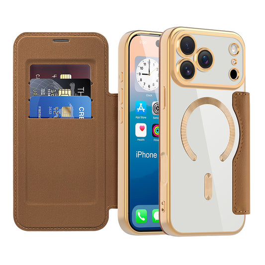 Funda MagSafe para Apple iPhone 17 Pro, Techsuit, SmartMag Book, Marrón