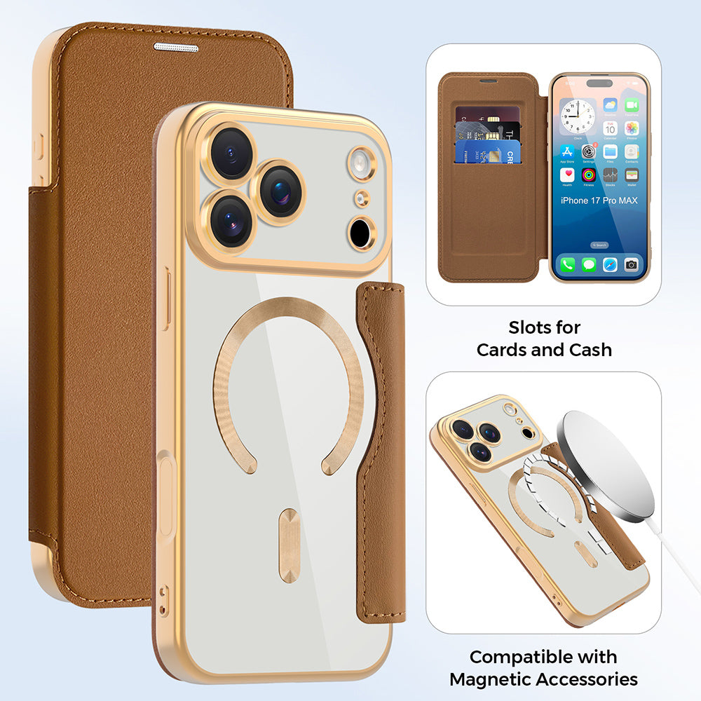 Funda MagSafe para Apple iPhone 17 Pro, Techsuit, SmartMag Book, Marrón