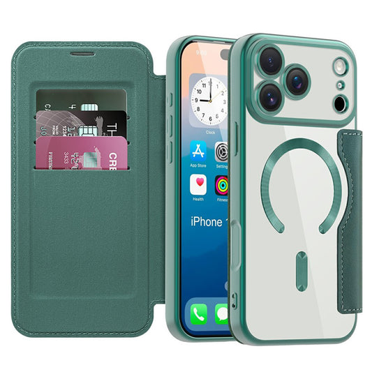 Funda MagSafe para Apple iPhone 17 Pro, Techsuit, SmartMag Book, Verde