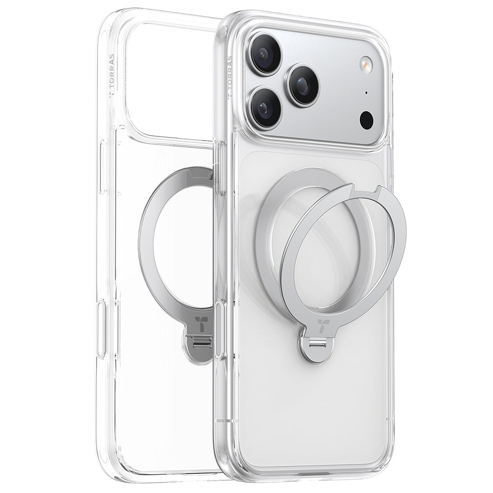 Funda MagSafe para Apple iPhone 17 Pro, Torras, Ostand Spin, Transparente