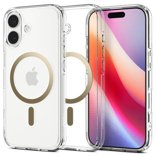 Funda MagSafe para Apple iPhone 17, Spigen, Ultra Hybrid, Dorada Transparente