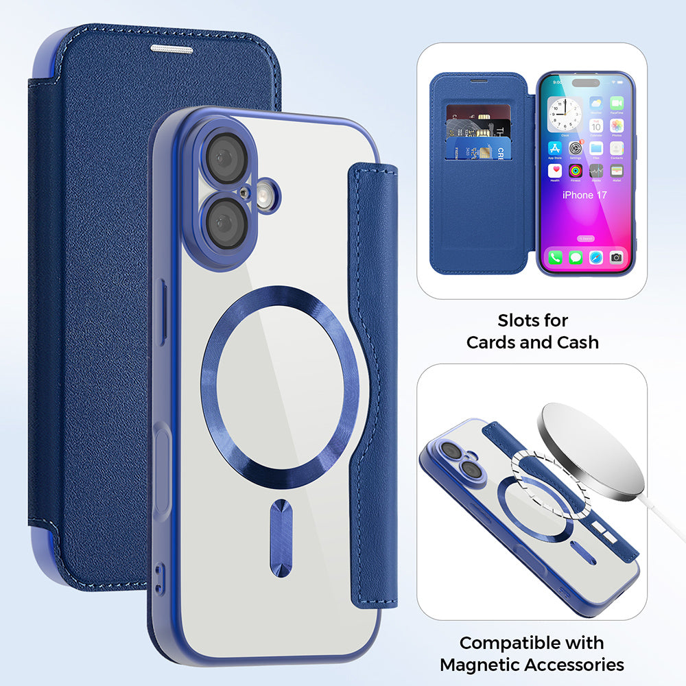 Funda MagSafe para Apple iPhone 17, Techsuit, SmartMag Book, Azul