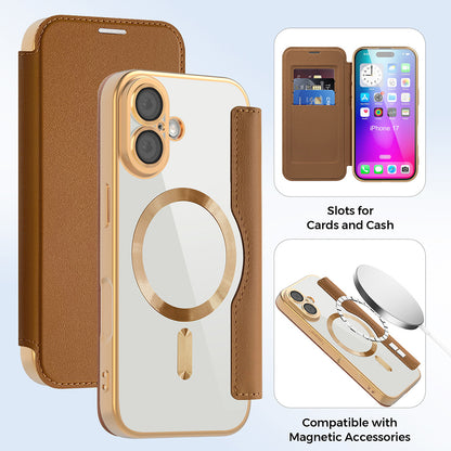 Funda MagSafe para Apple iPhone 17, Techsuit, SmartMag Book, Marrón
