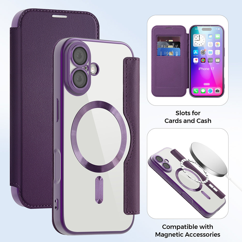 Funda MagSafe para Apple iPhone 17, Techsuit, SmartMag Book, Morado