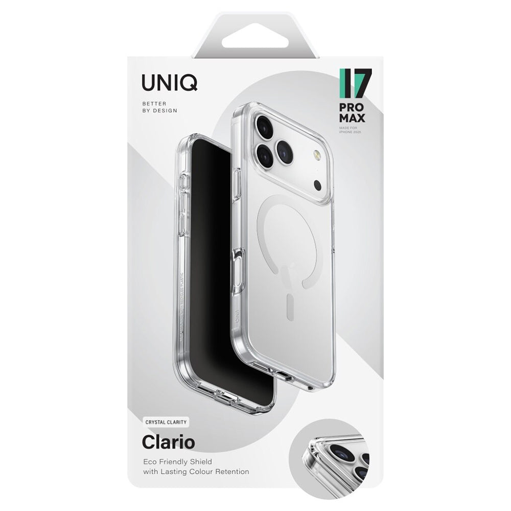 Funda MagSafe para Apple iPhone 17, UNIQ, Clario MagClick, Transparente