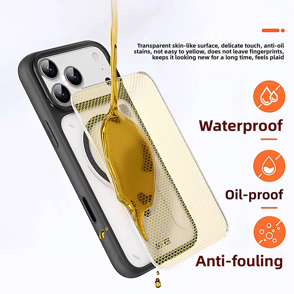 Funda MagSafe para Apple iPhone 18 Pro / 17 Pro, Blueo, soporte con disipación del calor, naranja transparente satinada
