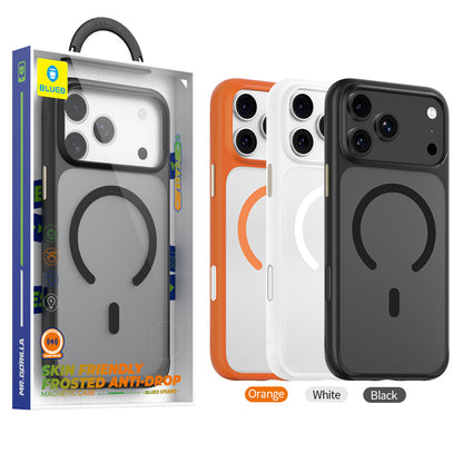 Funda MagSafe para Apple iPhone 18 Pro / 17 Pro, Blueo, respetuosa con la piel y anticaídas, naranja satinada