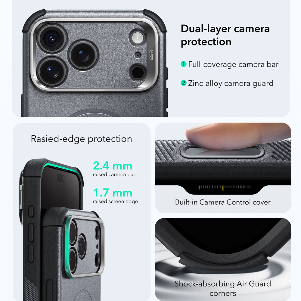Funda MagSafe para Apple iPhone 18 Pro / 17 Pro, ESR, Cyber Armor Kickstand, Gris
