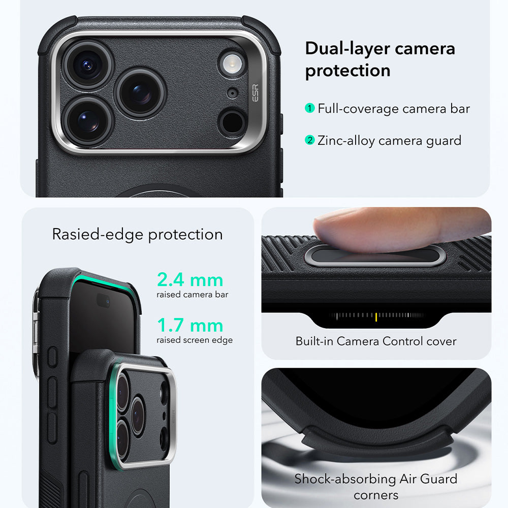 Funda MagSafe para Apple iPhone 18 Pro / 17 Pro, ESR, Cyber Armor Kickstand, Negra