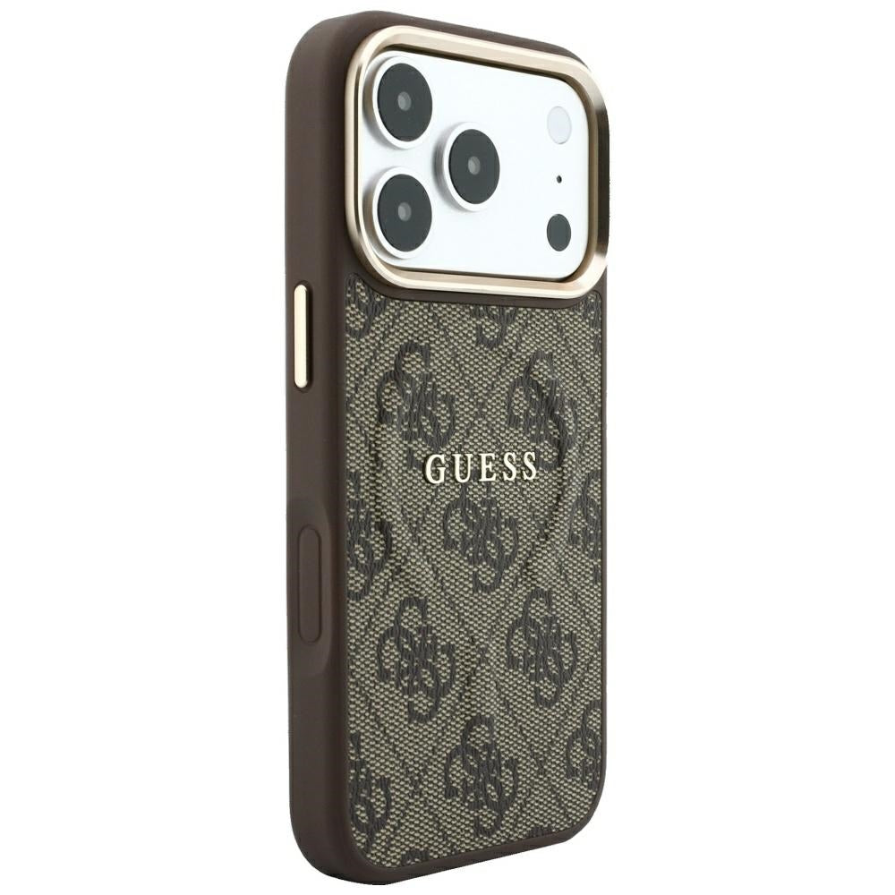Funda MagSafe para Apple iPhone 18 Pro / 17 Pro, Guess, 4G Embossed Classic, Marrón