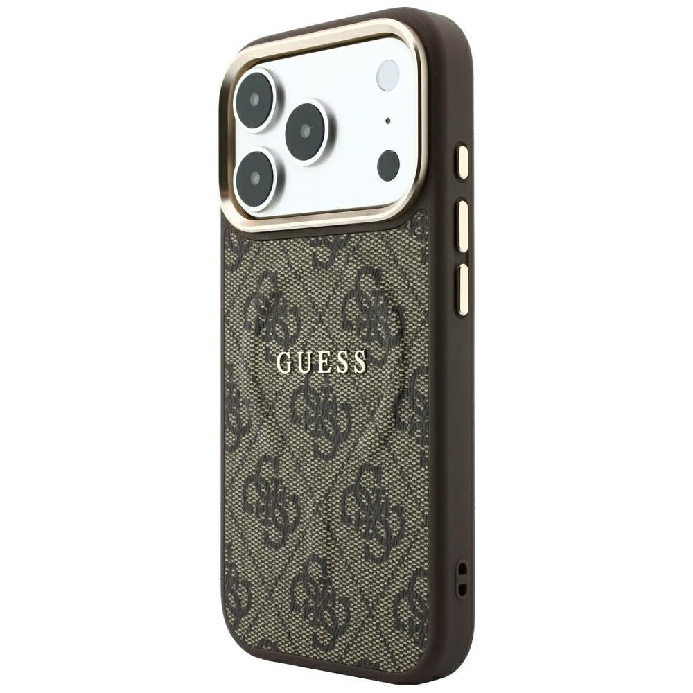 Funda MagSafe para Apple iPhone 18 Pro / 17 Pro, Guess, 4G Embossed Classic, Marrón