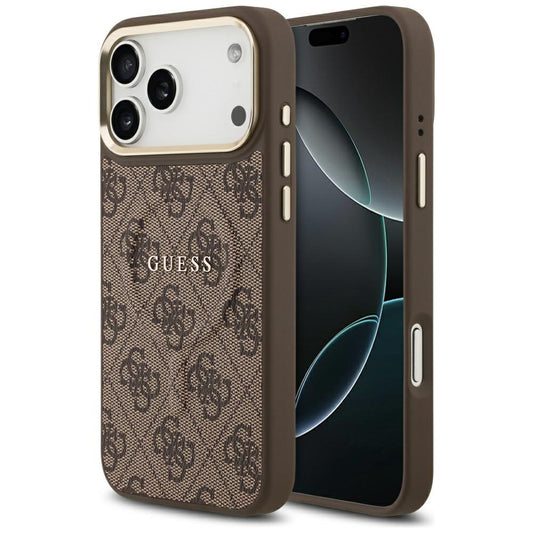 Funda MagSafe para Apple iPhone 18 Pro / 17 Pro, Guess, 4G Embossed Ring Classic Logo, Marrón
