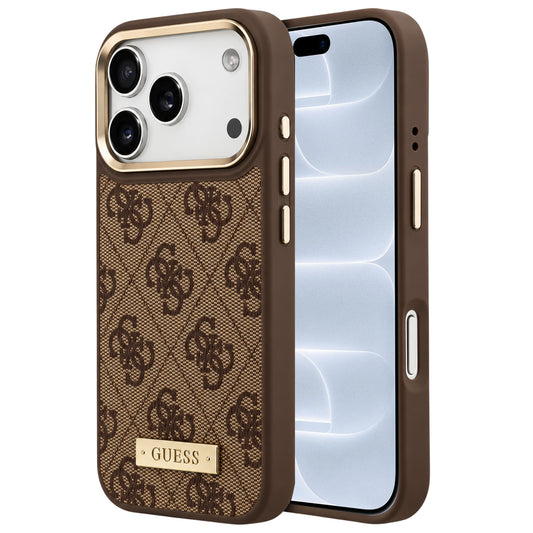 Funda MagSafe para Apple iPhone 18 Pro / 17 Pro, Guess, placa con logotipo 4G, marrón