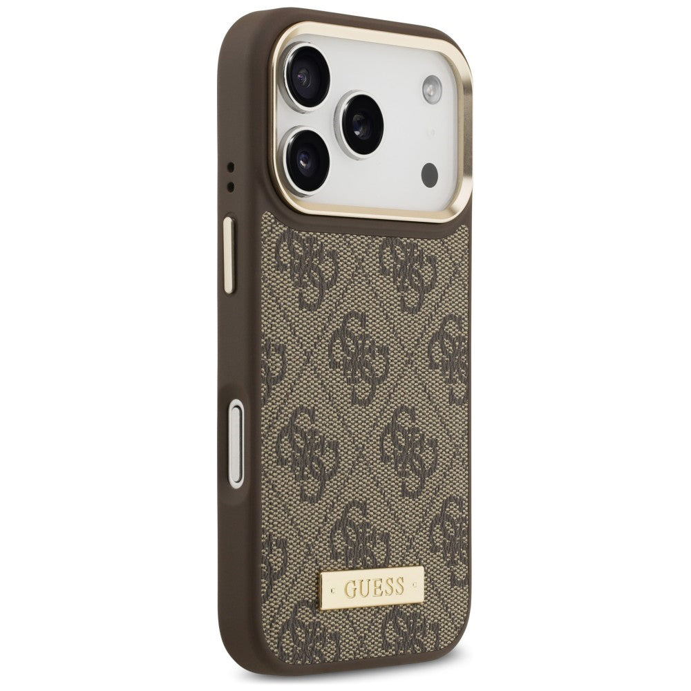 Funda MagSafe para Apple iPhone 18 Pro / 17 Pro, Guess, placa con logotipo 4G, marrón