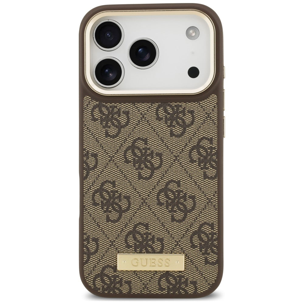 Funda MagSafe para Apple iPhone 18 Pro / 17 Pro, Guess, placa con logotipo 4G, marrón