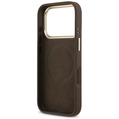 Funda MagSafe para Apple iPhone 18 Pro / 17 Pro, Guess, placa con logotipo 4G, marrón