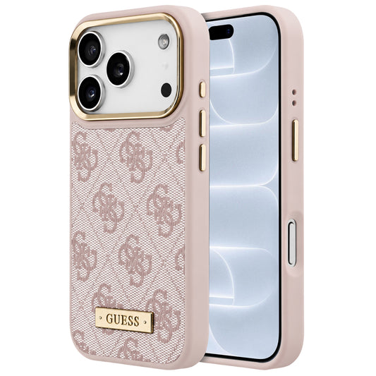 Funda MagSafe para Apple iPhone 18 Pro / 17 Pro, Guess, 4G Logo Plate, Rosa