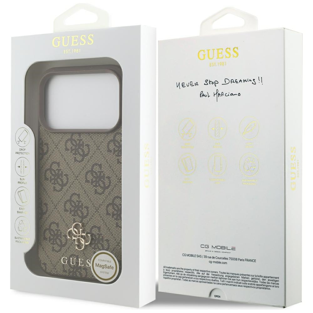 Funda MagSafe para Apple iPhone 18 Pro / 17 Pro, Guess, 4G Small and Classic, Marrón
