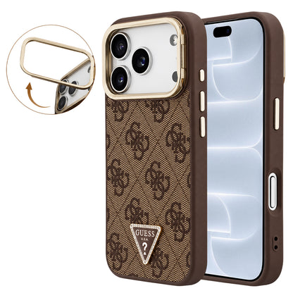 Funda MagSafe para Apple iPhone 18 Pro / 17 Pro, Guess, logotipo 4G Triangle y soporte para cámara, marrón
