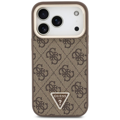 Funda MagSafe para Apple iPhone 18 Pro / 17 Pro, Guess, logotipo 4G Triangle y soporte para cámara, marrón