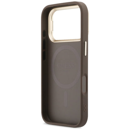 Funda MagSafe para Apple iPhone 18 Pro / 17 Pro, Guess, logotipo 4G Triangle y soporte para cámara, marrón