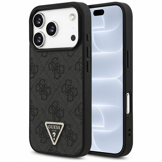 Funda MagSafe para Apple iPhone 18 Pro / 17 Pro, Guess, 4G Triangle Strass, Negra