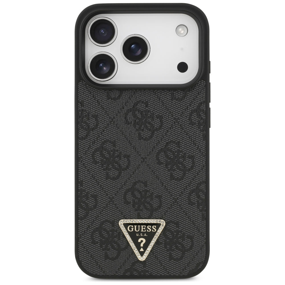 Funda MagSafe para Apple iPhone 18 Pro / 17 Pro, Guess, 4G Triangle Strass, Negra