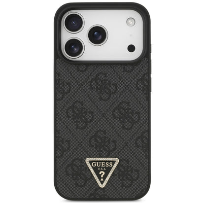 Funda MagSafe para Apple iPhone 18 Pro / 17 Pro, Guess, 4G Triangle Strass, Negra