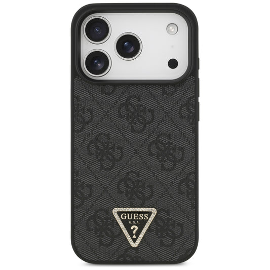 Funda MagSafe para Apple iPhone 18 Pro / 17 Pro, Guess, 4G Triangle Strass, Negra