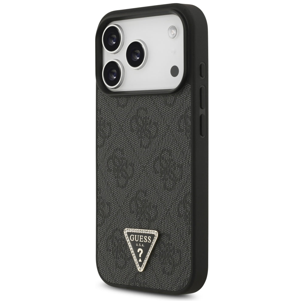 Funda MagSafe para Apple iPhone 18 Pro / 17 Pro, Guess, 4G Triangle Strass, Negra
