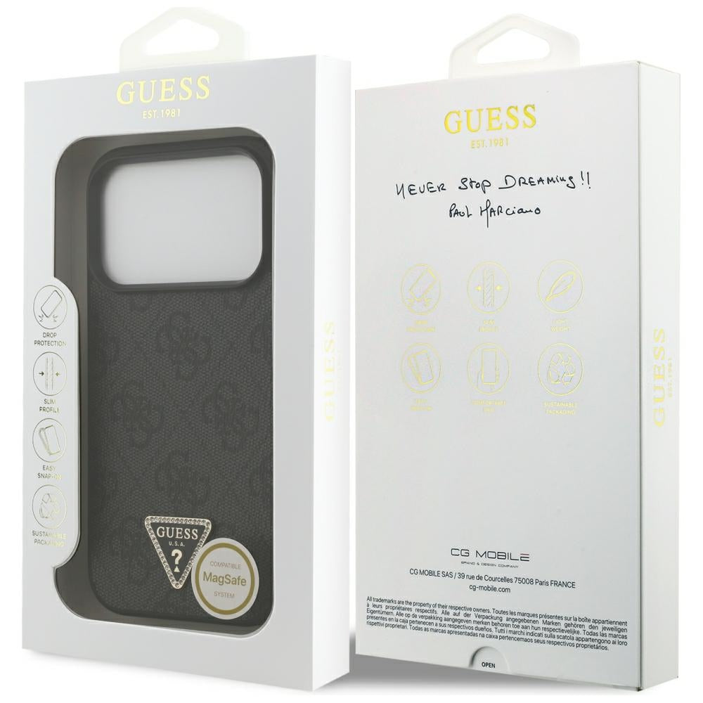 Funda MagSafe para Apple iPhone 18 Pro / 17 Pro, Guess, 4G Triangle Strass, Negra